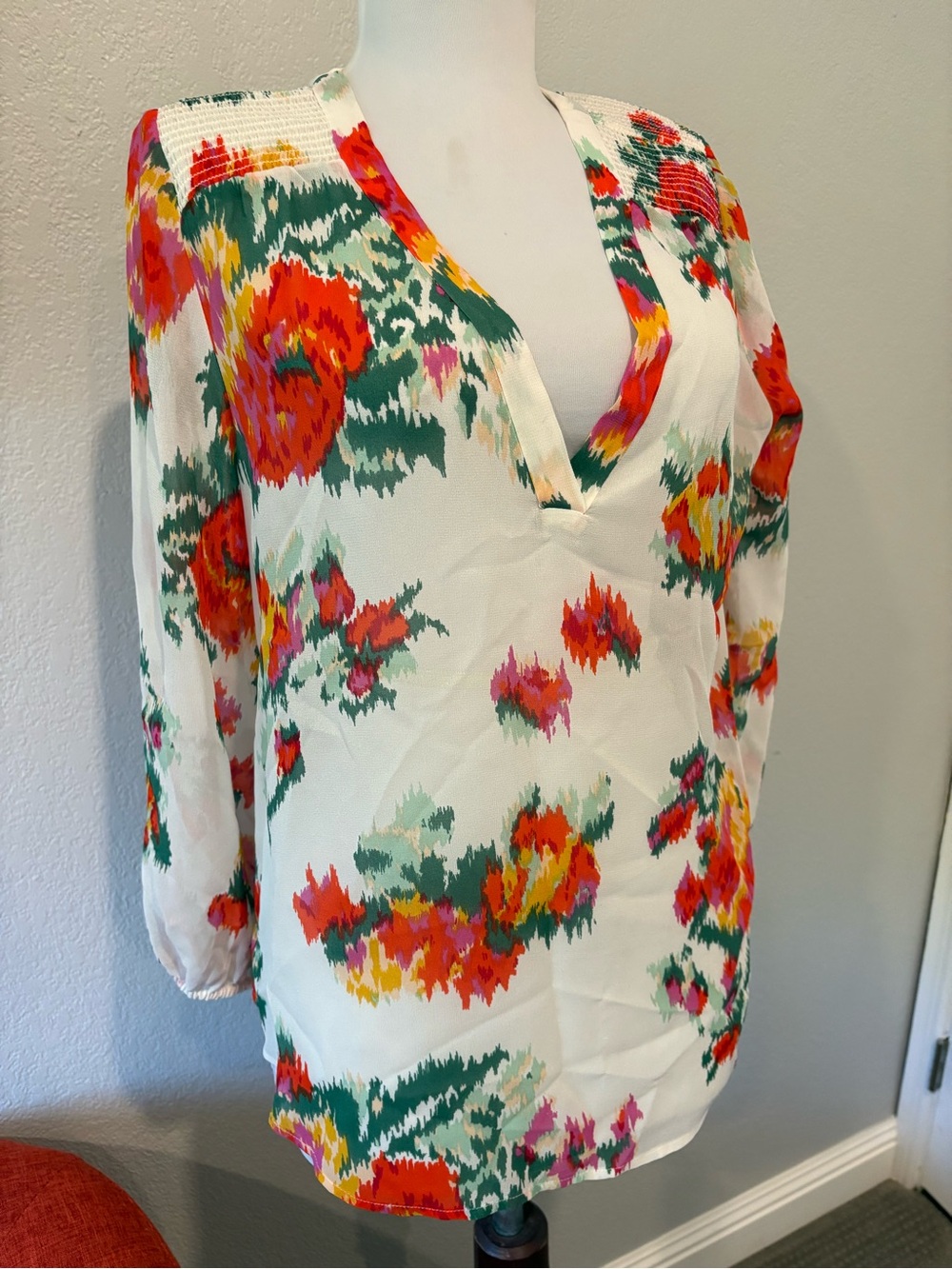 Joie multifloral white silk sheer top size S